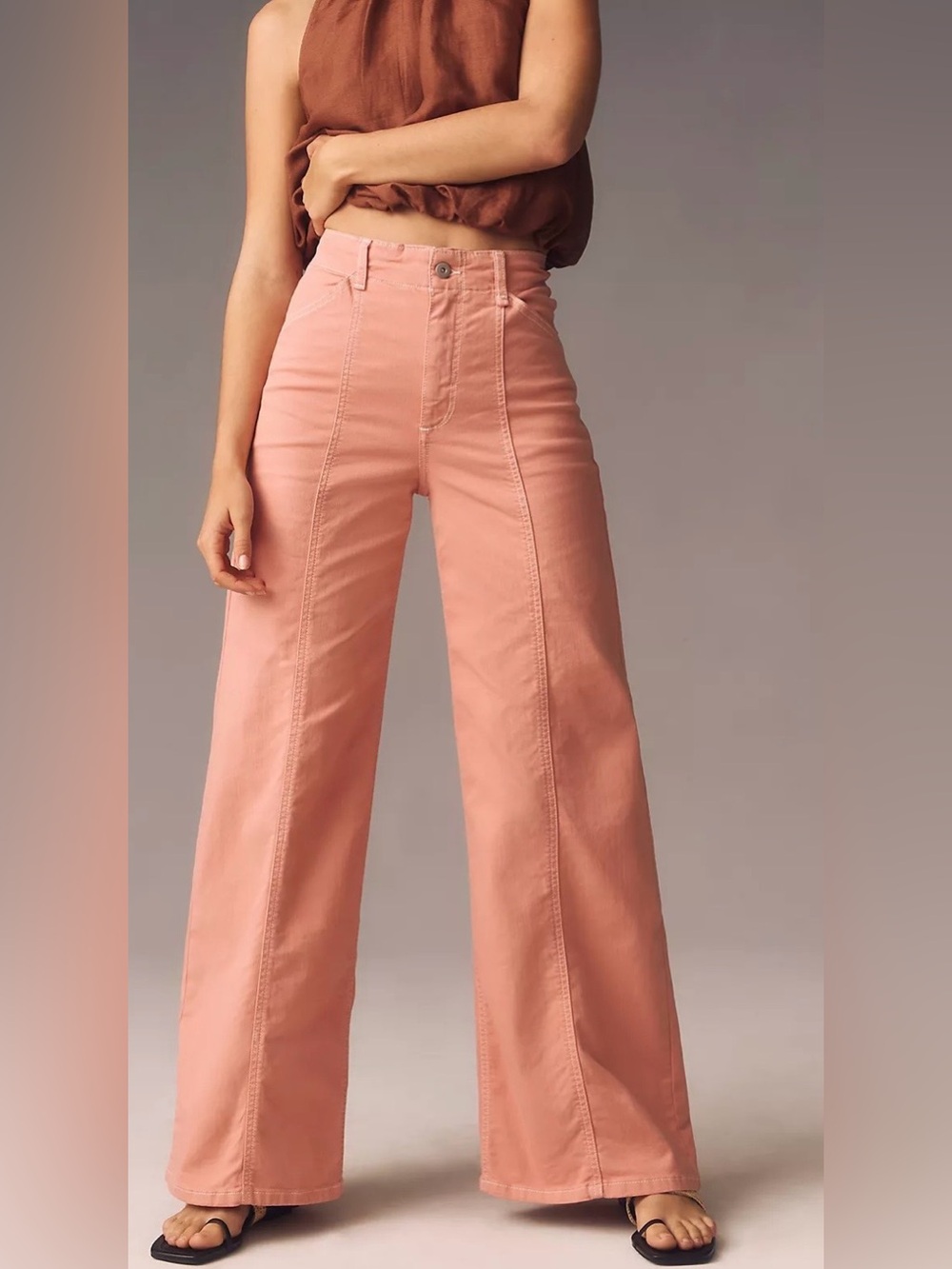 Delaney Clean-Seamed High-Rise
Wide-Leg Jeans by Maeve dusty pink size 25